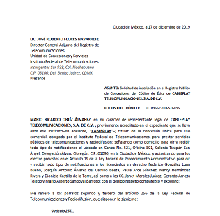 MUCHOSMEGAS SOLICITUD INSCRIPCION CODIGO DE ETICA 17 DICIEMBRE 2019